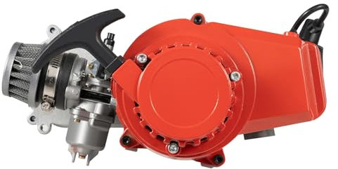 HOARLICN 2-Takt 49 Cc Motor, Dirtbike Motor Pocket Bike Motor Mit Getriebe Vergaser Mini Motoren Engine Höchstgeschwindigkeit Von 48 Km/H Für Mini Pocketbike Dirtbike Engine, Rot