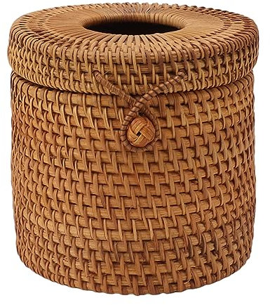MOUMOUTEN Rattan Woven Tissue Box, Toilet Paper Cover Wicker Decorative Basket Holders for Storage Single Roll Tissues Protector for Bathroom Organizer Countertop Car Office(Cylindrical)