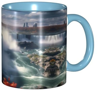 YYHHAOFA Tasses en céramique bleu ciel pour cappuccino, latte, céréales, yaourt, lait, boissons chaudes ou froides, four à micro-ondes, motif chutes du Niagara