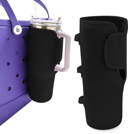 Bogg Bag Cup Holder for Stanley Cup Holder 40 oz Water Bottle Holder Adjustable Drink Organizer Accessories Compatible with All Bogg Bag and Simple Modern Beach Tote(Black)