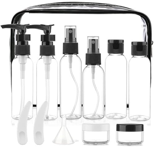 Travel Size Bottles for Toiletries 13 Pack 2oz TSA Approved Toiletry Bottles Leak Proof Travel Kit for Women Men TSA Clear Toiletry Bag Shampoo Lotion Skincare Cosmetic Container (Black)