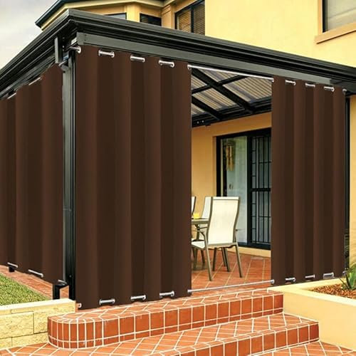 FicaRico Outdoor Vorhänge Wetterfest mit ösen Oben und Unten, Outdoor Vorhang Wasserdicht Winddichte Blickdicht Outdoor Gardine für Pavillon Terrasse Veranda - 1 Stück, Braun, B254xH160cm