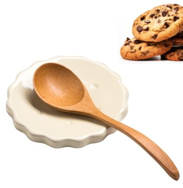 Cookie Spoon Rest for Stove Top, 5 inch Cooking Spoon Holder for Kitchen Counter, Ceramic Coffee Spoon Rest, Heat-Resistant Spatula Holder Utensil Rest, Farmhouse Kitchen Decor, Light Yellow