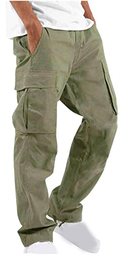 Cargohose Herren Hose Sommer Baumwolle Cargo Hosen Baggy Arbeitshosen Männer Leichte Sommerhose Bequeme Freizeithose mit Gummizug Freizeit Einfarbig Pants Locker Jogginghose mit Reisverschlusstaschen