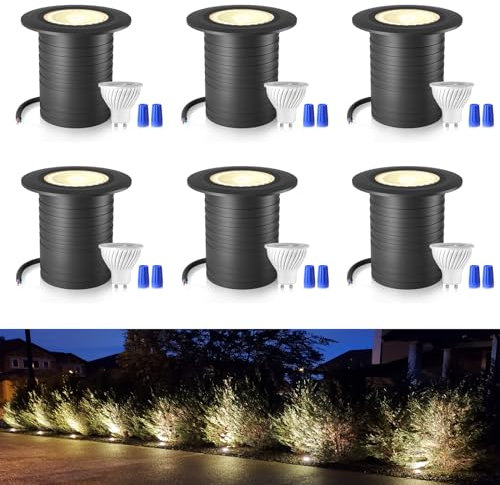 DarisingSun 6er Set Bodeneinbauleuchte Außen, Bodenstrahler Aussen IP67 schwarz rund 12-24V AC/DC befahrbar Gartenbeleuchtung Gehwegbeleuchtung - inkl. GU10 LED Lampe 5W warmweiß