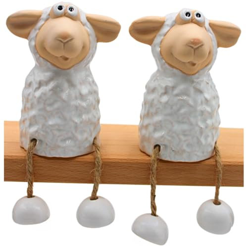 Dekohelden24 Keramik Schaf als Kantensitzer - Kantenhocker, im 2er Set, L/B/H 7 x 6,5 x 10,5 cm