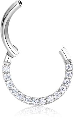 Lantine 18g forward helix piercing 14K Weißgold Scharnier-Segment-Clicker Knorpel Piercing CZ+G23 Titan 10mm