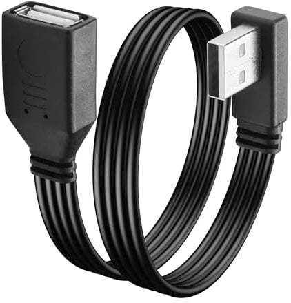 JSADZKJ 90 Degree USB 2.0 Cable USB A Male to Female Flat Short Cable Support to Charging/Transfer Right Angle USB 2.0 Extension Cable for Laptop,TV,Keyboard,Printer,USB Flash Drive 12in/30cm
