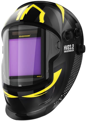 HXZVOGEN Casco per saldatura, maschera automatica per saldatura solare, colore vero, oscuramento automatico incluso, alta qualità e buona visibilità, 4 Arc Sensor Wide Shade 4/5-9/9-13
