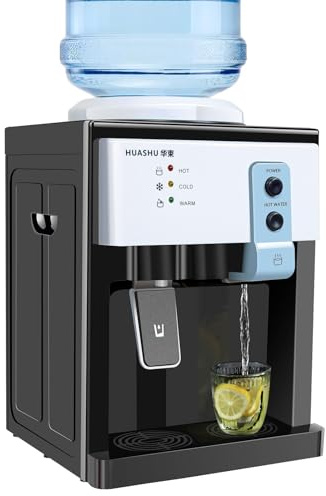 Top Loading Countertop Water Cooler Dispenser, 3 Function Hot/Cold/Hot Water Drinking Machine, Capacity for 1.1-5 Gallon Water Bottles
