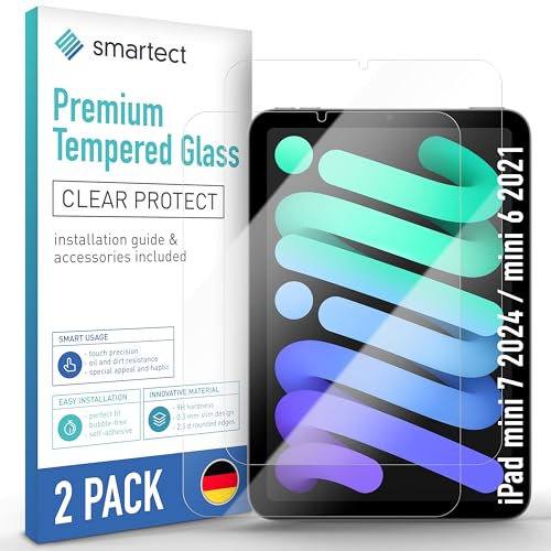 smartect Vetro Temperato [2 Pezzi, Clear] compatibile con iPad mini 7 2024 / mini 6 2021, Pellicola Protettiva HD Anti Graffio, Senza Bolle, Durezza 9H, 0.3mm Ultra Trasparente, Ultra Resistente