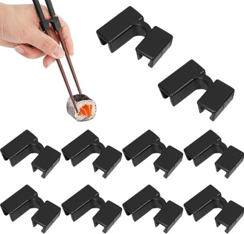 Ayudante Palillos, 10 Piezas Entrenador de Uso Palillos, Ayudante Entrenador Palillos, Ayuda para Palillos, para Adultos y niños para Aprender y Entrenar, Reutilizable, Negro