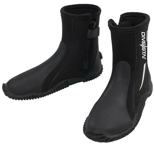 Skyone Neoprene Dive Boots, Men's & Women's 5MM Wetsuit Surf Booties, Tall Zippered Anti-Slip Rubber Sole Scuba Booties for Sailing Snorkeling (Black, Mens 7 / Womens 8)