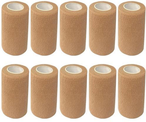 Selbstklebender Verband, 10 Rollen x 7,5cm x 4,5m Pflaster Rolle Verbandsmaterial, Elastische Binde, Hand Cohesive Bandage Fixierverband für Mensch und Tier, Flexibel Binde Sport Haustiere (Hautfarbe)