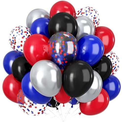 60 Luftballons Schwarz Rot Silber,Konfetti Latex Ballons,12” Helium Ballons Blau Schwarz,Luftballons Geburtstag für Ballongirlande Oder Ballonbogen Hochzeit Baby Shower Party Deko