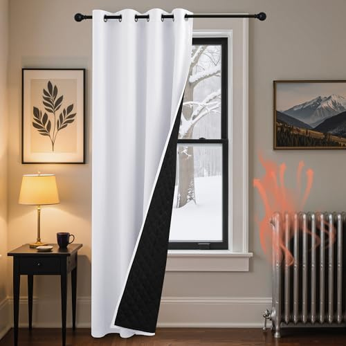 PONY DANCE Vorhang Weiß Blickdicht 100% Dicker Türvorhang Kälteschutz | 1 Stück H 240 x B 140 cm, Doppellagig, mit Ösen, Verdunkelungsvorhang, Schwer, für Schlafzimmer, Sichtschutz, Blackout