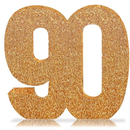 Number 90 Glitter Table Decoration Centrepiece Champagne Gold,90th Birthday Table Decorations for Women Men,20cm Sparkly 90 Sign Table Number Topper for Birthday Wedding Anniversary Table Decorations