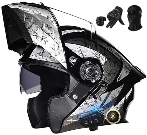 BDBLFLTZ Motorradhelm Gegensprechanlage Bluetooth Modularer Helm Klapphelme ECE-geprüft, Multi-Ventilation Motorrad-Vollvisierhelm mit Doppelvisier, für Männer Frauen G,L(59~60cm)