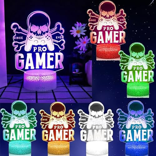 Gamer Pro Night Light, Gamepad Graphic Video Games Gift Funny 3D Illusion Lamp 7 Colors Changing Touch, Gaming light, 3D USB light, bedroom decoration for gaming fans, children, men, boys and girls