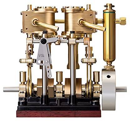 RCARTOYRTR Steam Engine Model Kit, LS2-13S Vertical Two-cylinder Reciprocating Steam Engine Model Building Kits with Forward and Reverse Rotation, Physical Science Education Kit Gift for Adults