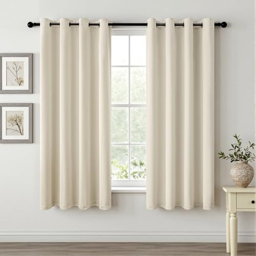 MIULEE Verdunklung Thermo Vorhänge Kurz Modern Ösen 2er Set 117x137cm Beige | Blickdichter Thermostoff für Wohnzimmer und Schlafzimmer, hilft Licht, Hitze und Kälte zu reduzieren.