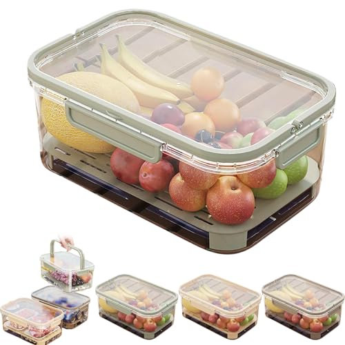 Outdoor Ice Preservation Box, Kitchen Refrigerator Storage Box, Snackle Box with Ice Pack & Handle for Meat,Veggies, with Drain Divider for Camping Picnic (Green)