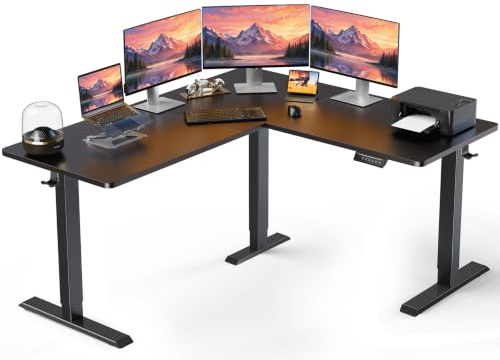 ErGear Eckschreibtisch Höhenverstellbar I Form 160x140cm 4-Speicher | 70–118cm Hub, 2 Haken, 100kg Belastbarkeit, Smart Pannel, Stahlrahmen, Starker Motor