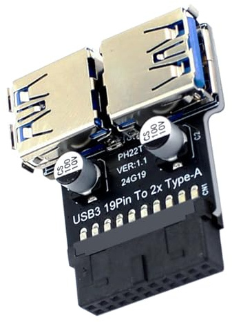WENZIYAXU USB 3.0 19/20 Pin to Dual USB 3.0 Female A Port Splitter Adapter for PC Motherboard – Internal Vertical Header Converter for Desktop PC (D)