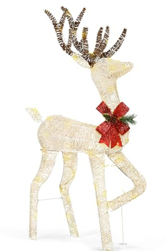 LEADZM Rentier beleuchtet aussen - LED Rentier Outdoor, 120 cm, 90 weißen LED Lichtern - Wicklungstyp aus Silberdraht - Stark und stabil, Weihnachten Deko für Innen Außen