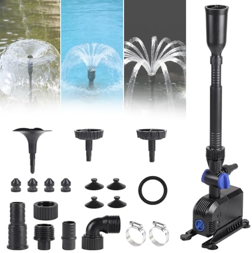 EFUTURETIME Teichpumpe 900L/H 20W, Springbrunnenpumpe für Außen 1,5m Hub, Wasserspielpumpe Zimmerbrunnen mit 5m Kabel, Pumpe für Gartenteich Fontänen, 3 Düsentypen für Perfekte Wasserlandschaft