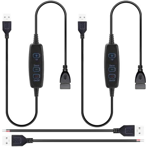 2 pcs USB LED Strip Dimmer Switch DC 5V Female to Male Extension Cords 2m/6.56ft 3-Button 10-Speed Dimming Light Dimmer Controller with USB Male Two-Core Cable for LED Strips Lights