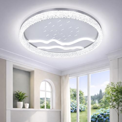 GSALDY LED Deckenleuchte Dimmbar Mit Fernbedienung 48W Sternen Design | 50cm Weiß Deckenlampe Schlafzimmer Deckenlampen Aluminium Rund Deckenleuchten Für Wohnzimmerlampe Küchen Büro Arbeitszimmer