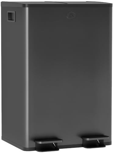 HOMCOM Poubelle à Double Compartiment 2x28L à Pédale Acier Inoxydable Noir | Poubelle de Cuisine, Seaux Intérieurs Amovibles, Couvercle à Fermeture Douce, Maintien en Ouverture, Anti Traces