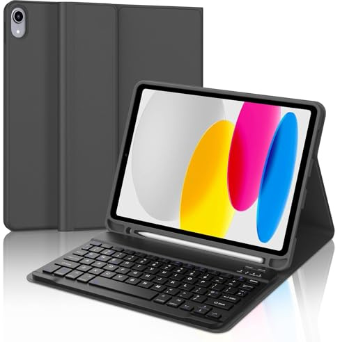 Keyboard Case for iPad A16 11th Generation 2025/10th Generation 2022, UK Layout Detachable Bluetooth Keyboard with Slim Cover and Pencil Holder for iPad 10th/11th Generation 10.9/11 inch, Black