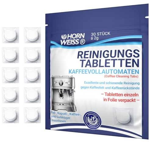 30x Reinigungstabletten für Kaffeevollautomaten – Einzeln – verpackte Reinigungstabs gegen Kaffeeöl, Kaffeefett & Ablagerungen – Für Jura, Siemens, DeLonghi, Saeco, Miele, Bosch u.v.m.