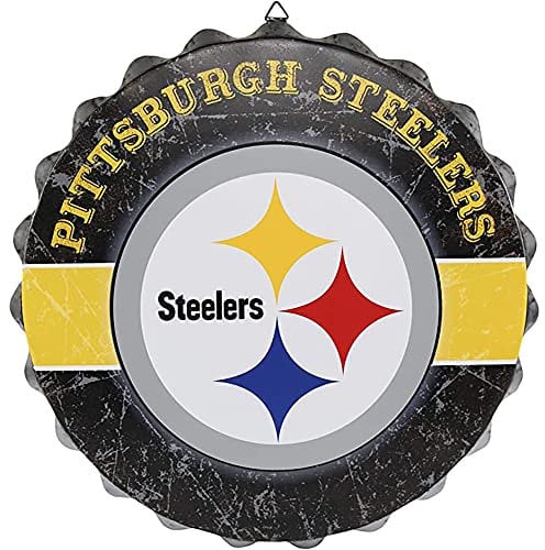 FOCO NFL Team Metal Distressed Bottle Cap Sign (Pittsburgh Steelers)