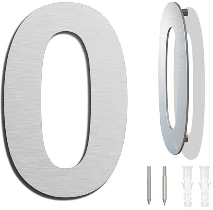 Large Brushed Modern House Number -8 Inch 203mm Height, Made of Solid 304 Stainless Steel, Floating Appearance and Easy to Install (Number 0 Zero)