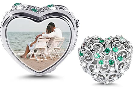 GNOCE Personalisiert Foto Charm Damen Bead Anhänger 925 Sterling Silber Mit Zirkonia 18K Rose Gold Perlen Charms für Armbänder Halsketten (Stil-2)