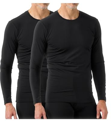 LAPASA Herren Innenfleece Thermo Unterhemd, Thermounterwäsche Oberteil Funktionsunterwäsche Warm M09, Schwarz (2 Pack Oberteile), S
