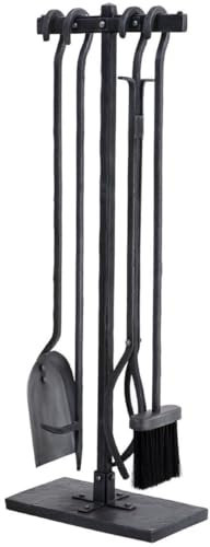 Casa Padrino Set da Camino di Lusso Zinco Antico/Nero 15,5 x 29 x A. 78 cm - Set da Camino in 4 Pezzi con Supporto - Accessori per Camino