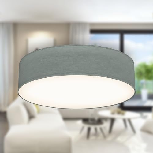 B.K.Licht - Deckenlampe mit Lampenschirm aus Stoff, E27 Fassung, max. 40 Watt, Deckenleuchte, Lampe, Wohnzimmerlampe, Schlafzimmerlampe, Küchenlampe, Deckenbeleuchtung, 38x10 cm, Grau