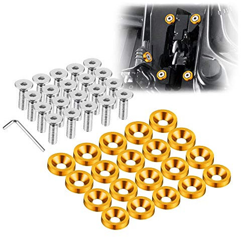 Enmoo 20 Stück Billet Aluminium Kotflügel Stoßstange Unterlegscheibenbolzen Motor Bay Dress Up Fastener Kit Lisence Plate Decor Bolts M6 Bolt Schraube Zubehör (Gold)