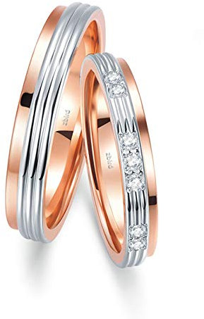 KnSam 18 Karat (750) Gelbgold Ring Paar Ring Set Paarpreis Zweifarbig Eheringe Trauringe Rosegold Weißgold