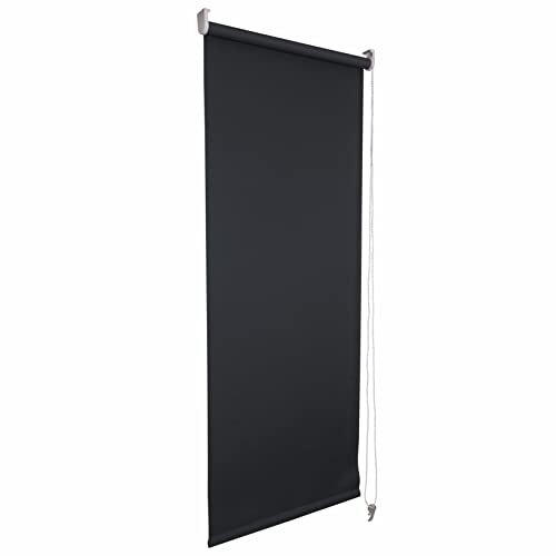 Funky Gadgets Roller Blinds Thermal Blackout Roller Blind, Easy Fit Child Safe Trimmable UV Protection Home Office Window Blinds, Black Blinds (60cm Wide X 165cm Drop)