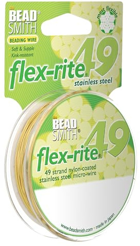 The Beadsmith Flex-Rite Beading Wire, Nylon-Coated Stainless-Steel Wire | 49-Strand 0.018 (0.45 mm) Dia, Metallic Gold, 100 ft Spool, Durable Necklace & Bracelet String, For Jewelry Making Supplies