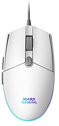 Mars Gaming MMG, Ratón Gaming Blanco, RGB Flow, Óptico 3200 dpi, Antideslizante