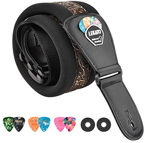LEKATO Memory Foam gepolsterter Gitarrengurt Verstellbare Gitarrengurte für Bass, elektrische Akustikgitarren (Braun)