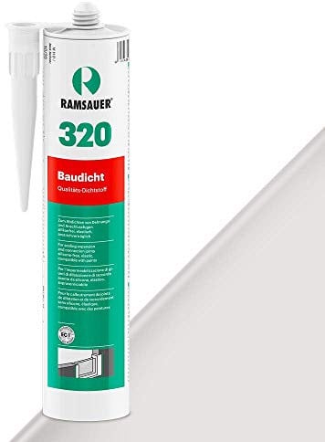RAMSAUER 320 Baudicht (Grauweiß) - 310ml Kartusche, hoch elastisch, Abdichtung von Fugen an Fassaden, Dehnungs- & Stoßfugen Fertigbetonbau, Anschlussfugen Fenster-& Türrahmen, Innen- & Außenbereich