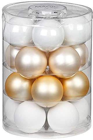 MAGIC Weihnachtskugeln Glas 6cm 20 STK. Christbaumkugeln (Warm Moment (Gold Weiß))