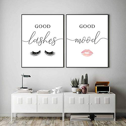 BFDSTY Wimpern Make-up Vanity Lashes Poster und Drucke Moderne Wandkunst Schönheitssalon Leinwand Malerei minimalistisches Bild Studio Dekor 40x60cmx2 Kein Rahmen